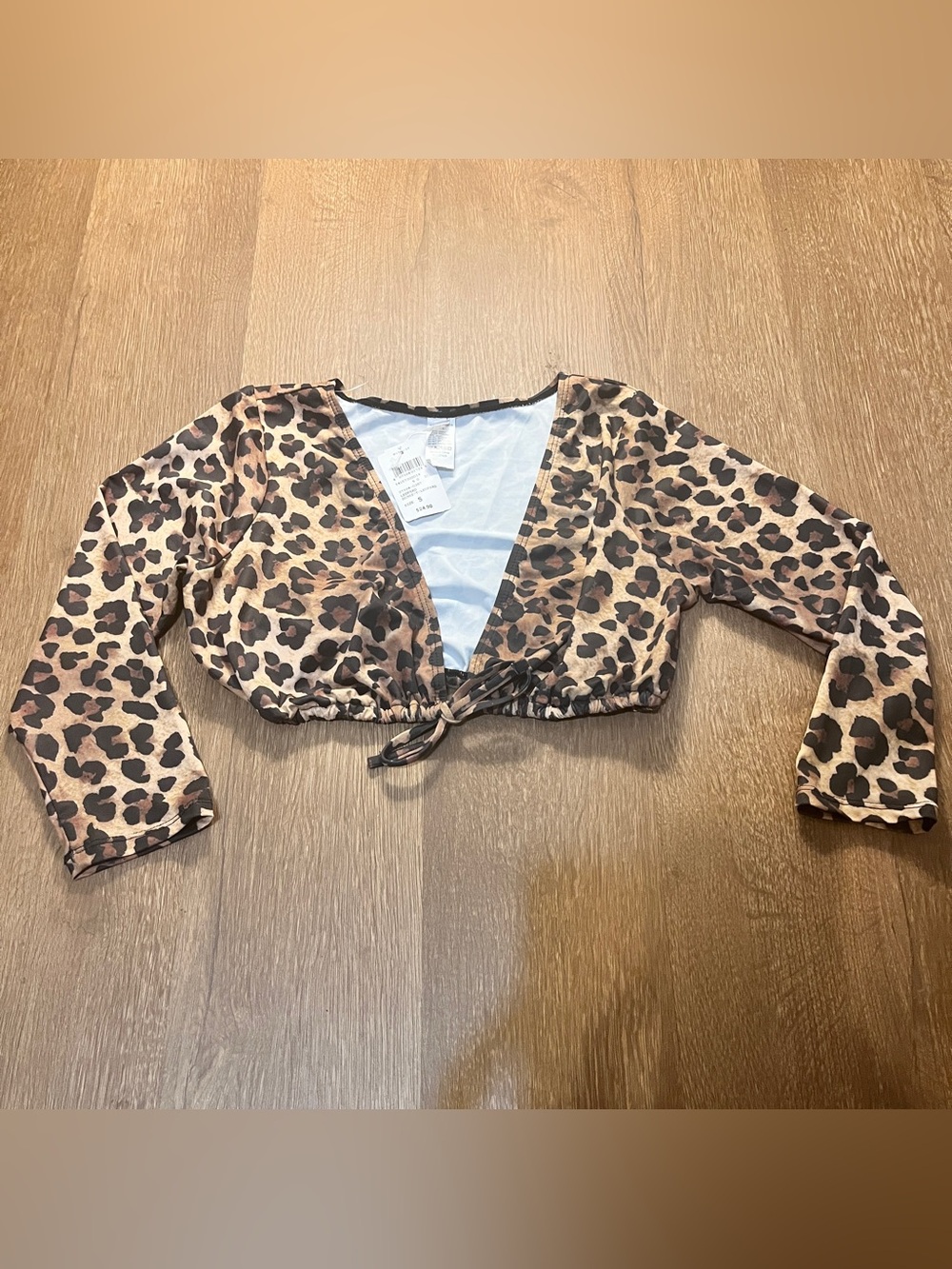 NWT Windsor Leopard Print Wrap Crop Top | Tie-Front Long Sleeve (S)